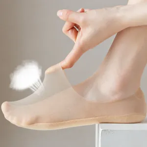 Ultra-thin women boat socks detail showing breathable mesh and skin-friendly ice silk fabric.