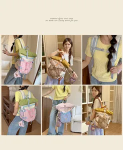 Casual canvas roll-top backpack with large capacity for student daily school use and travel.