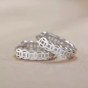 Pendientes de aro con monedas chinas de plata esterlina S999 para mujer muy elegantes