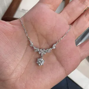 S925 sterling silver floral wheat zircon clavicle chain necklace, elegant luxury jewelry.