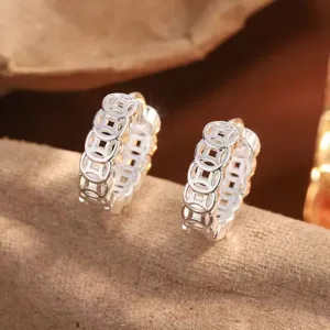 Pendientes de Aro de Plata Pura S999 con Diseño de Moneda de la Suerte Minimalistas Huecos Geométricos Joyería de Lujo Regalo