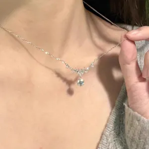 S925 sterling silver floral wheat ear zircon clavicle necklace product detail view