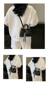 Damen Mode einfache schwarze Tasche Schultertasche Umhängetasche vielseitig elegant Handtasche