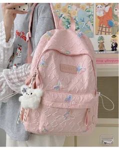 Rosa süßer gesteppter Schmetterlingsrucksack große Kapazität Schultasche für Frauen