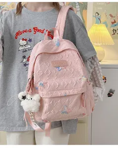 Rosa süßer gesteppter Schmetterling bestickter großer Kapazität Studenten Rucksack.