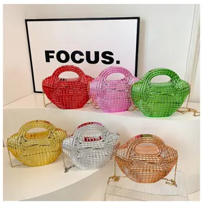 Stylish acrylic grid evening bag with chain strap, colorful chic shoulder crossbody bag for women.