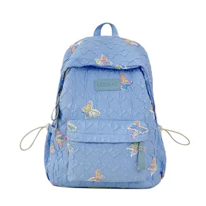 Blauer gesteppter Schmetterling Rucksack Laptop Reise Schultasche fur Damen Madchen