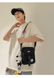Bolso bandolera informal de lona para hombre, pequeño bolso cruzado de hombro con decoración.