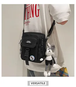 Bolso cruzado de lona negra para hombre bolso de hombro casual diario con colgante