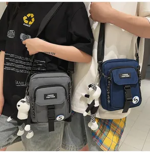 Bolso cruzado informal de lona para hombre, bandolera streetwear diaria con múltiples bolsillos.