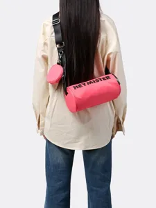 Borsa a Secchiello da Uomo in Nylon con Stampa di Lettere Stile Giapponese Coreano Grande Capacità Borsa a Tracolla Con Borsellino