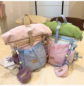 Fresh college style color matching large capacity roll-top student school bag backpack