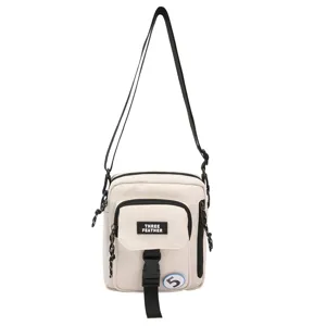 Bolso cruzado informal para hombre pequeño bolso de hombro crema con bolsillo.