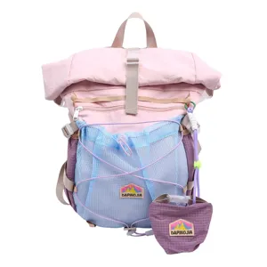 Casual roll-top school backpack with mesh front pocket and stylish color block design.