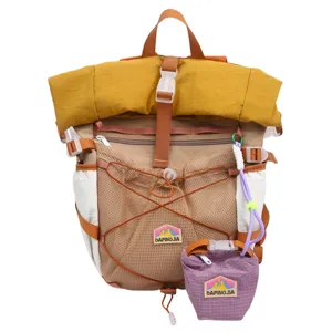 Casual college style roll top backpack with large capacity, mesh pocket and small pouch.