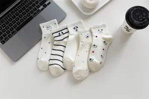 Cute cartoon dog embroidered short socks set, breathable cotton casual ankle socks.