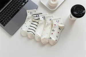 Women summer thin cotton short socks cute cartoon dog pattern breathable casual boat socks