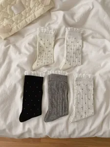 Donna pizzo volant pois calzini metà polpaccio cotone dolce casual quotidiano traspirante calze