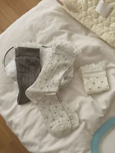 Calzini bianchi con volant in pizzo e pois donna estate sottile traspirante cotone giapponesi