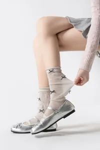 Sheer lolita bow leg warmers thin mesh ballet socks sweet cute hosiery for women girls