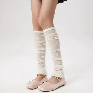 Chauffe-jambes tricotes pour femmes chaussettes detendues style ballets blancs doux