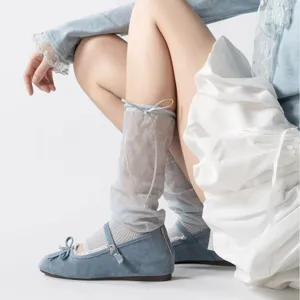 Grijze doorschijnende mesh beenwarmers balletcore stijl schattige sokken met volants