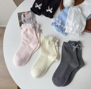 Süße Schleife Rüsche Baumwolle Socken süße tägliche Freizeit Stapelsocken Damen