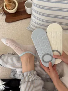 Breathable summer thin women boat socks with cute bow pattern and anti slip heel design.