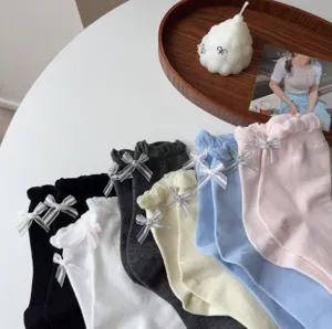 Süße Schleife Rüschen Wadensocken Baumwolle Strümpfe Detailansicht für Damen neu