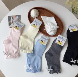 Damen süße Schleife Rüschen Halbrohr Socken Baumwolle lässig süße Mode Strumpfwaren