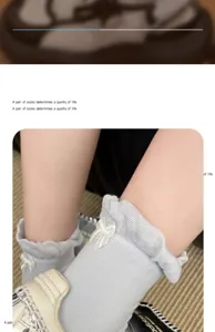 Women cute bow mid-calf socks spring summer breathable cotton lace cuff trendy slouch socks