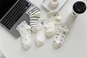 Women summer thin cotton short socks cute cartoon puppy breathable low cut ankle socks.