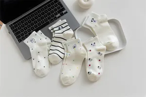 Cute cotton short socks for women, breathable summer shallow mouth ankle socks with sweet design.