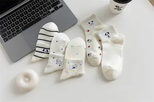 Cute cartoon embroidered cotton short socks for women summer breathable shallow boat socks pair