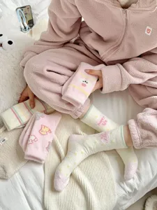 Cozy winter fleece fuzzy socks for women, cute cartoon plush sleep socks, warm & thick.