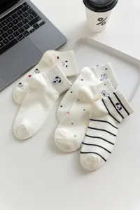 Women summer thin cotton short socks cute cartoon puppy embroidery breathable low cut boat socks