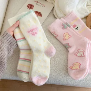 Fluffy fuzzy winter socks cute cartoon thick warm cozy thermal fleece crew socks for women