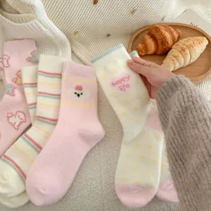 Cozy winter fuzzy plush socks for women, cute cartoon thick warm sleep socks daily wear.