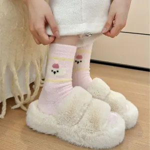 Winter women warm fuzzy socks cute cartoon plush thermal thick mid tube socks for girls