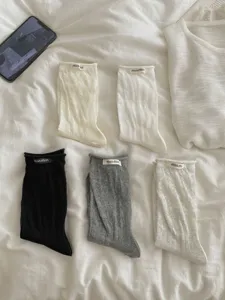 Spring summer women mid tube socks korean style hollow design cotton casual socks with label