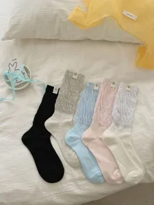 Women's spring summer thin mid tube stackable socks set, breathable bubble cuff casual hosiery.