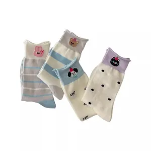 Cute women mid-tube socks with animal patterns, striped and polka dot Korean style stack socks.