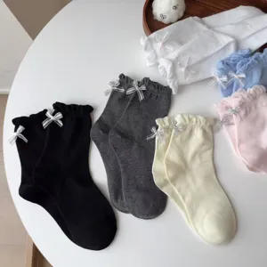 Damen Süße Rüschen Schleife Dünne Baumwolle Socken Für Tägliche Freizeitkleidung