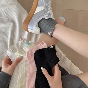 Women cute bowknot mesh socks summer thin breathable cotton short socks main product view
