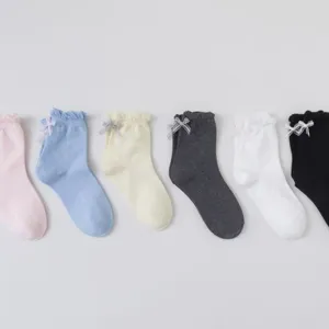 Süße damen rüschen schleife mittelsocken baumwolle lässig tägliche strumpfwaren weich stil