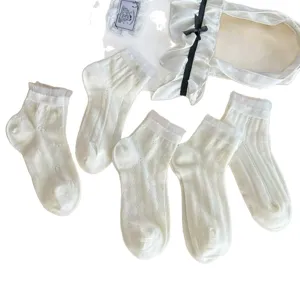 Chaussettes courtes d'été pour femmes nœud creux doux polyvalent maille respirante chaussettes