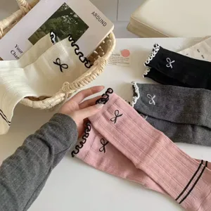 Women Cute Ruffle Lace Bow Mid Calf Cotton Socks Sweet Japanese Style Casual Hosiery Daily Wear Comfortable Footwear