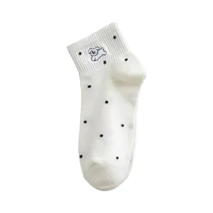 Women summer short cotton socks cute cartoon dog embroidery breathable casual low cut boat socks