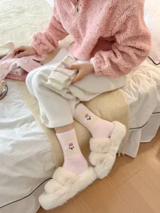 Winter thick warm fuzzy fleece socks for women, cute cartoon plush sleeping socks detail