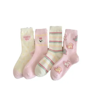 Cozy winter plush fuzzy socks for women, cute thick warm cartoon sleep socks, 4 pairs.